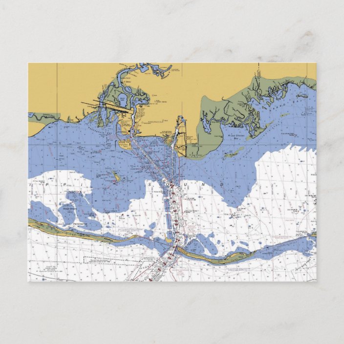 Pascagoula,Mississippi Nautical Chart Postcard