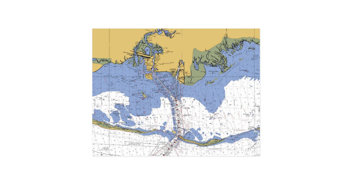 Pascagoula,Mississippi Nautical Chart Postcard