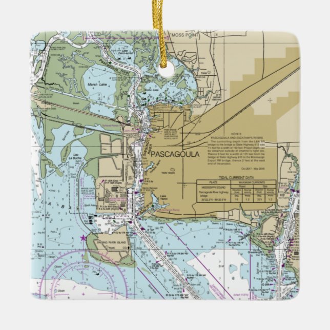 Pascagoula MS Nautical Chart Ceramic Ornament (Front)