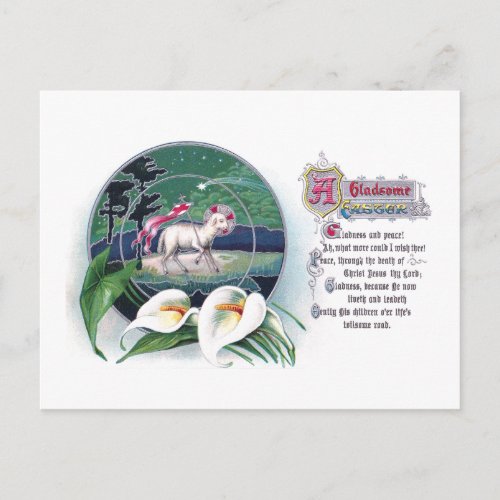 Paschal Lamb and White Lilies Vintage Easter Holiday Postcard