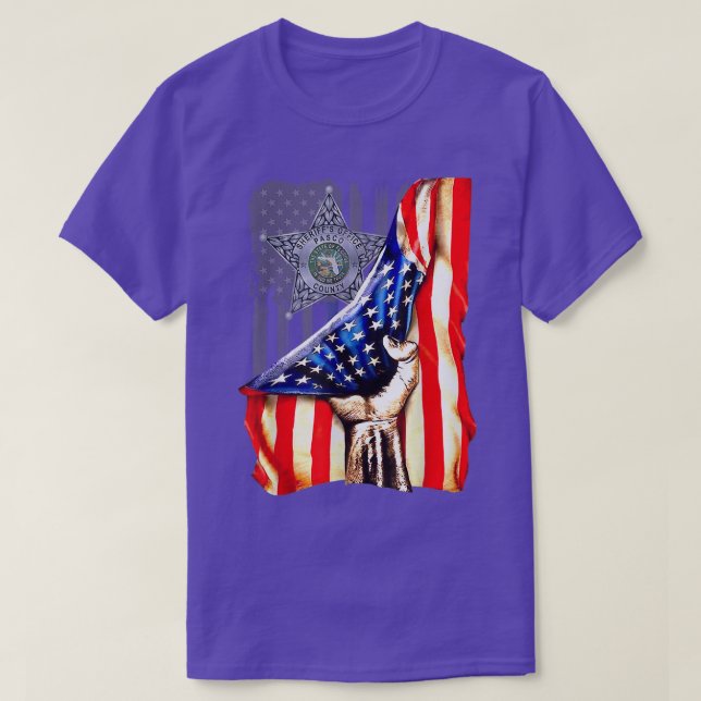 Pasco County Sheriff Badge with American Flag  T-Shirt (Design Front)