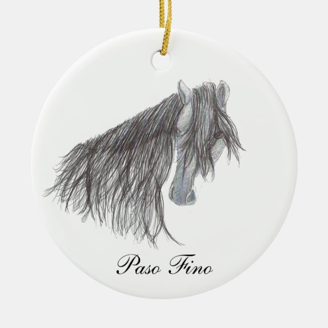 Paso Fino Horse Drawing Ceramic Ornament (Front)