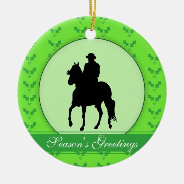 Paso Fino Horse Rider Holly Season's Greetings Ceramic Ornament (Front)