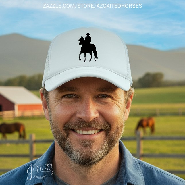Paso Fino Horse Rider Silhouette Trucker Hat (Paso Fino horse and rider black silhouette hat 🐎)