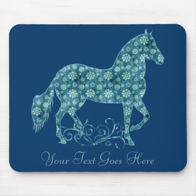 Paso Fino Horse Teal Grunge Floral Mouse Pad (Front)