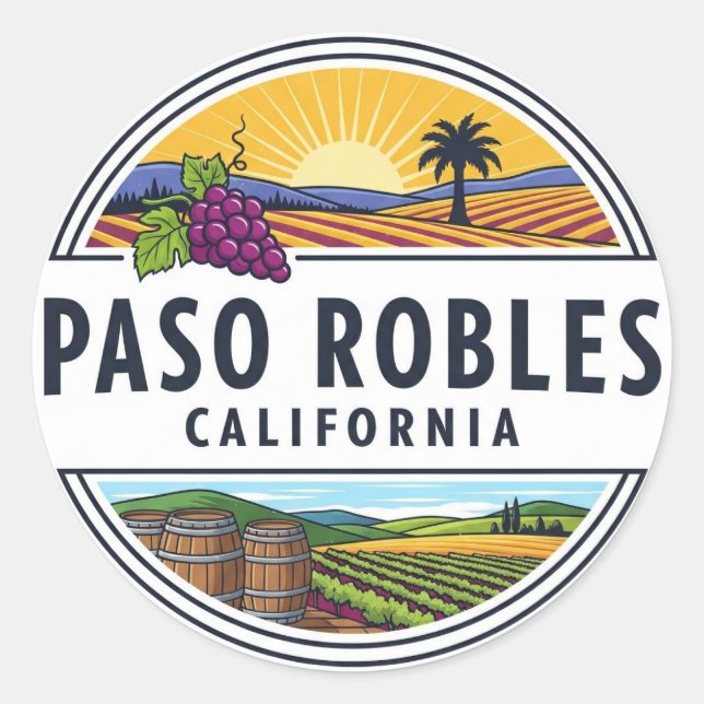 Paso Robles California Central Coast Classic Round Sticker (Front)