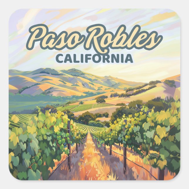 Paso Robles California Vineyard Central Coast Square Sticker (Front)