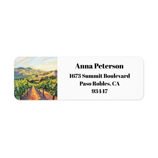 Paso Robles California Vineyard Return Address  Label (Front)