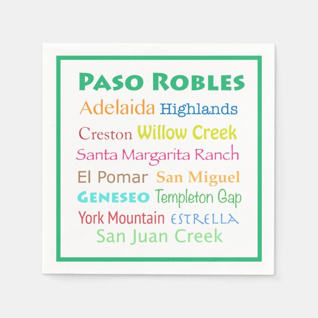 Paso Robles Colorful White Wine Napkins (Front)