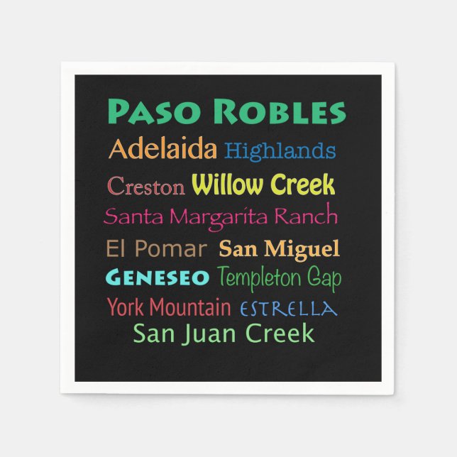 Paso Robles Colorful Wine Napkins (Front)