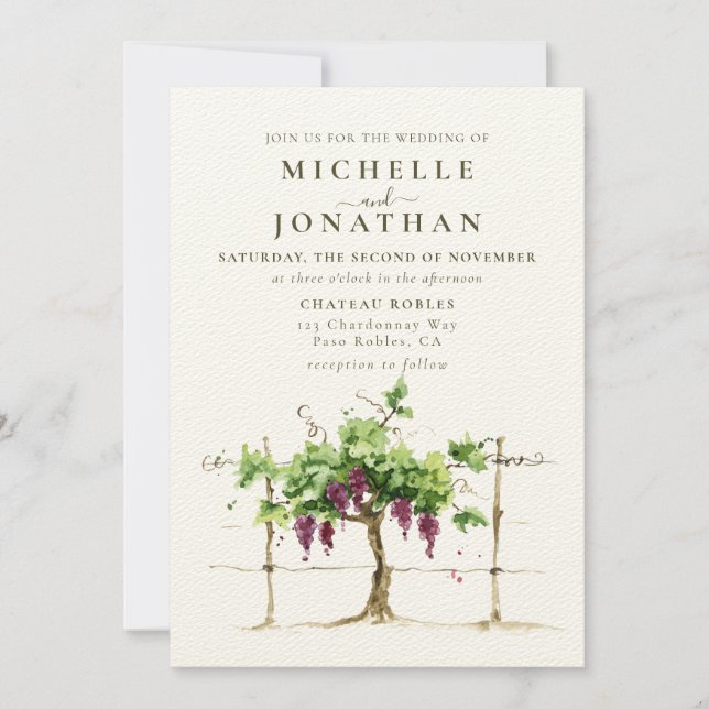 Paso Robles Vineyard Winery Grapevine Wedding Invitation (Front)