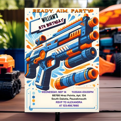 Pass Boy Cool Nerf Wars Party Top Gun 8th Birthday Invitation