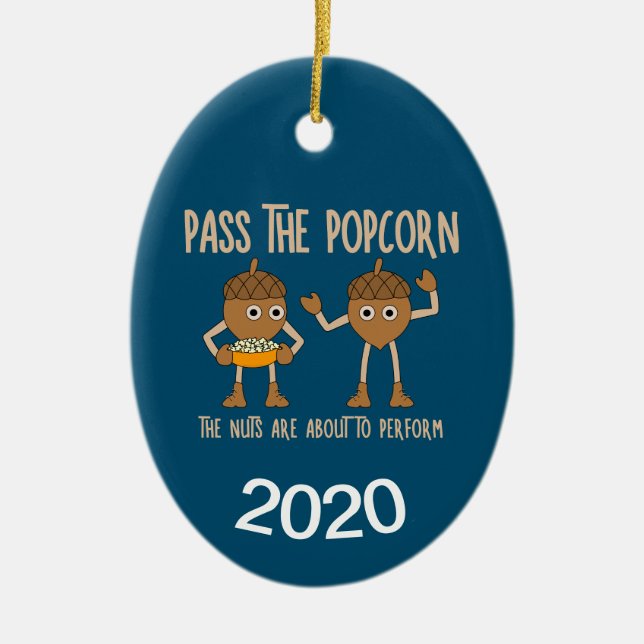 Pass Popcorn Nuts Ceramic Ornament (Front)