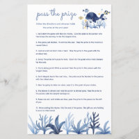 Pass Prize Baby Shower Game Under the Sea Whale