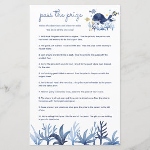 Pass Prize Baby Shower Game Under the Sea Whale