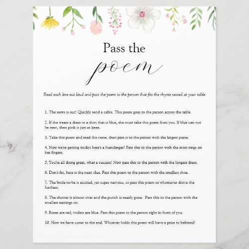Pass the Poem Bridal Shower game