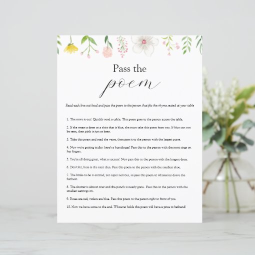 Pass the Poem Bridal Shower game | Zazzle