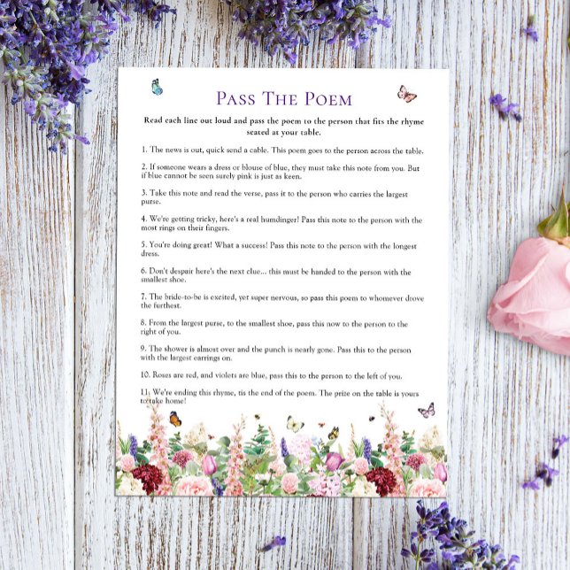 Pass The Poem Floral Butterfly Bridal Shower Game (Creator Uploaded)
