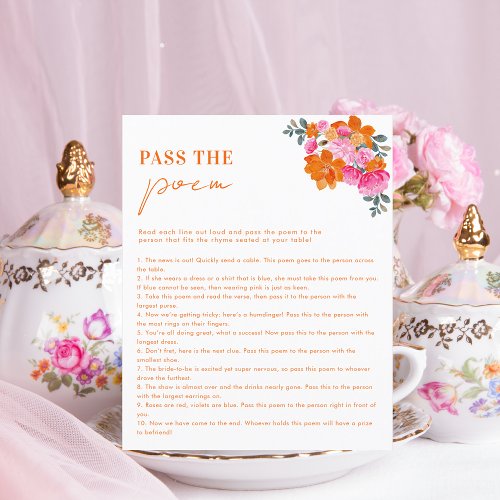 Pass the Poem Orange Floral Bridal Shower Game