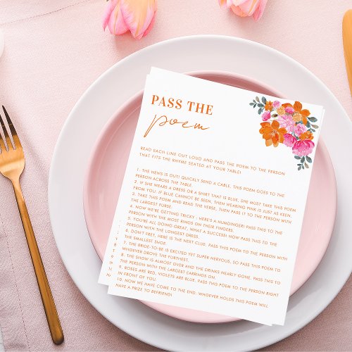 Pass the Poem Pink Floral Bridal Shower Game