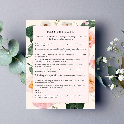 Pass The Poem  Pink Peach Floral Bridal Shower