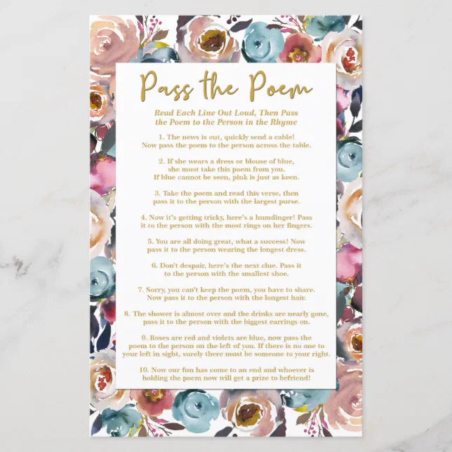 Pass the Poem Shower Game, Bridal Shower Games Zazzle