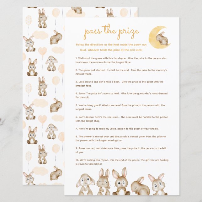 Pass the Prize Baby Shower Game Bunny Rabbit Zazzle