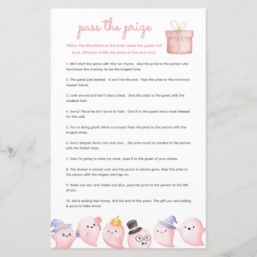 Pass the Prize Baby Shower Game _ Pink Ghost Boo