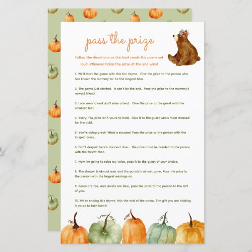 Pass the prize baby shower game _ pumpkin autumn