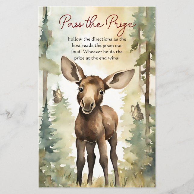 Pass the Prize Game Cute Baby Moose Baby Shower  (Back)