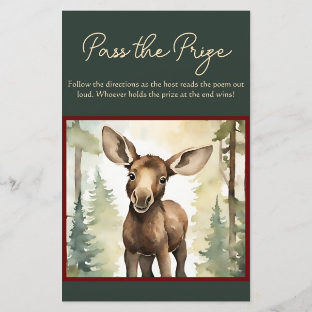 Pass the Prize Game Cute Moose Baby Shower  (Back)