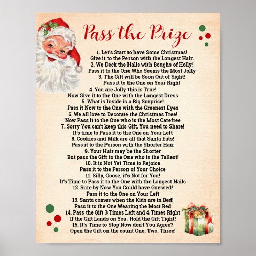 Pass the Prize Poem Christmas Game Sign