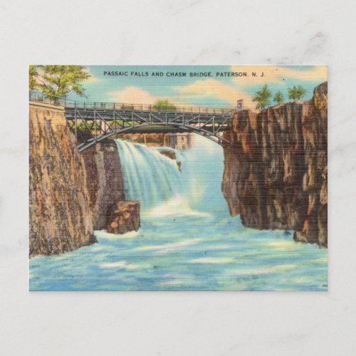 Passaic Falls Chasm Bridge Paterson New Jersey Postcard