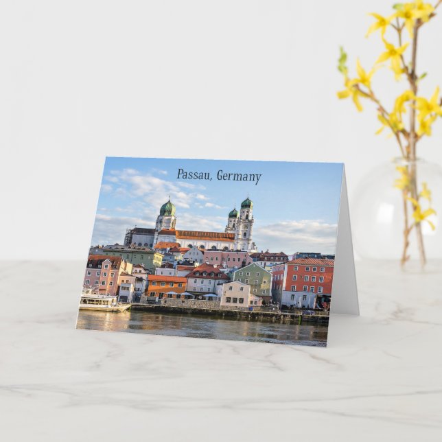 Passau, Germany cityscape photograph Card (Yellow Flower)