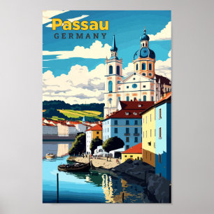 Passau Germany Travel Art Vintage Illustration Poster