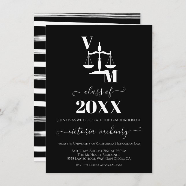 Passed the Bar Law School Black and White Invitation (Front/Back)