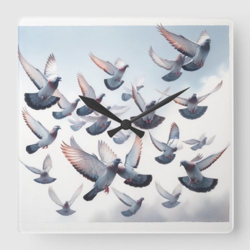 Passenger Pigeons in Flight REF268 _ Watercolor Square Wall Clock