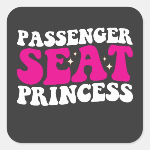 Passenger Seat Princess Girl Car Groovy Retro Square Sticker