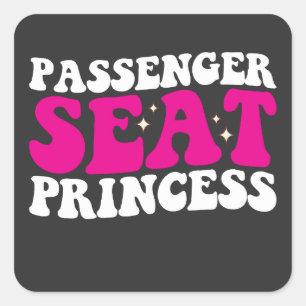 Passenger Seat Princess Girl Car Groovy Retro Square Sticker