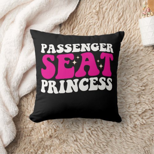 Passenger Seat Princess Girl Car Groovy Retro Throw Pillow