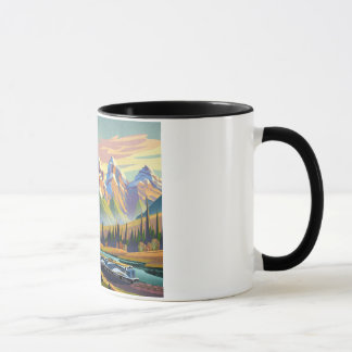 Passenger train in mountains mug