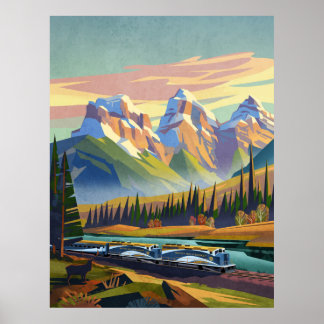 Passenger train in Rocky Mountains. Poster