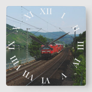 passenger train square wall clock