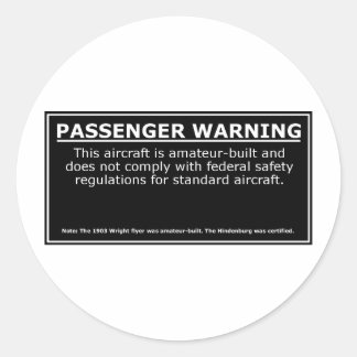 PASSENGER WARNING CLASSIC ROUND STICKER