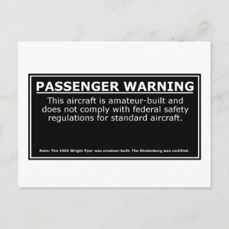 PASSENGER WARNING POSTCARD