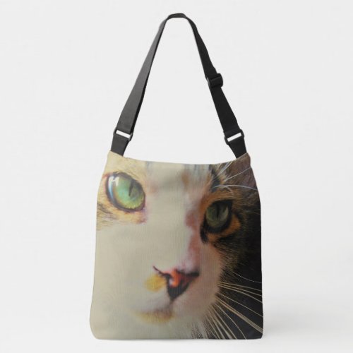 Passing Glance Cat with Green Eyes Crossbody Bag