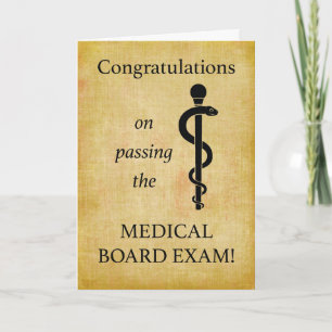 Passing Medical Board Exam Rod of Asclepius Card