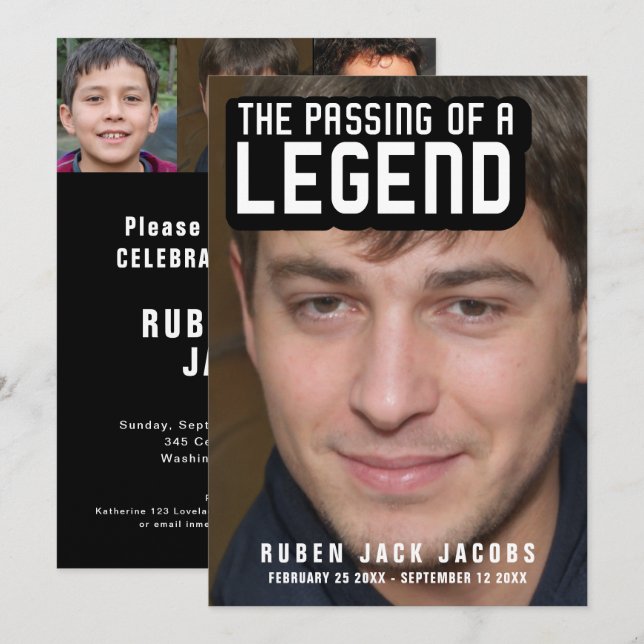 Passing of a legend funeral photo template invite (Front/Back)
