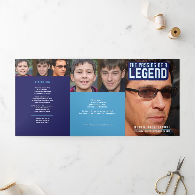 Passing of a legend Funeral service blue Tri-Fold Program (Outside)