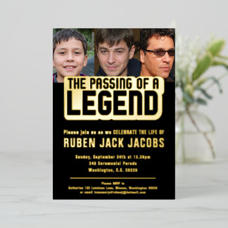 Passing of legend funeral black gold memorial foil invitation